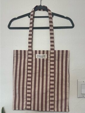 Sézane Et Octobre Striped Canvas Tote in Cream & Burgundy
